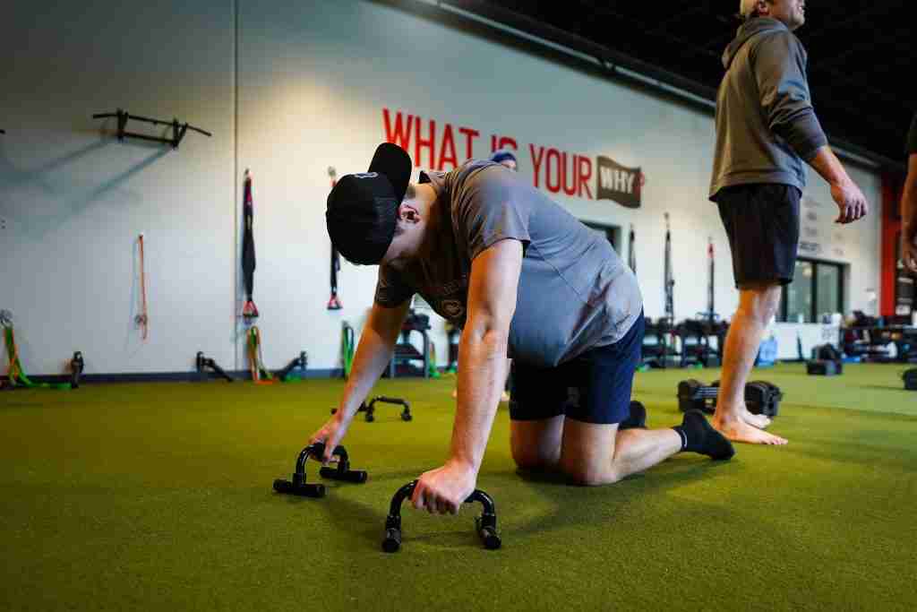 Pro hockey players training in Jeff LoVecchio's gym